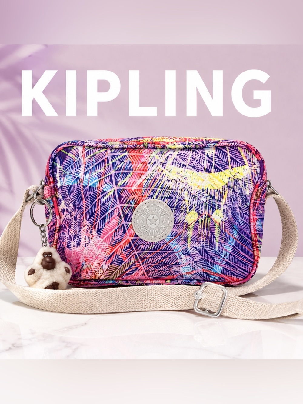 Kipling Dee Small Crossbody Bag Tropical Neon Palm Leaf Print Nylon With Katie